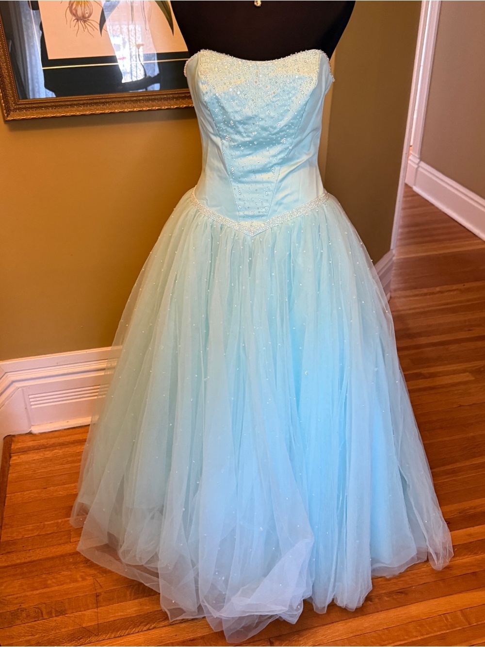Light Blue Tulle Strapless Prom Dress